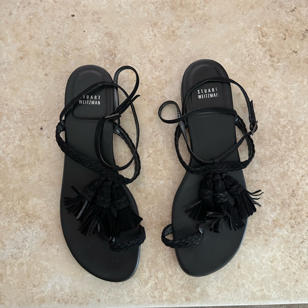 Stuart Weitzman Black Tassel Sandals